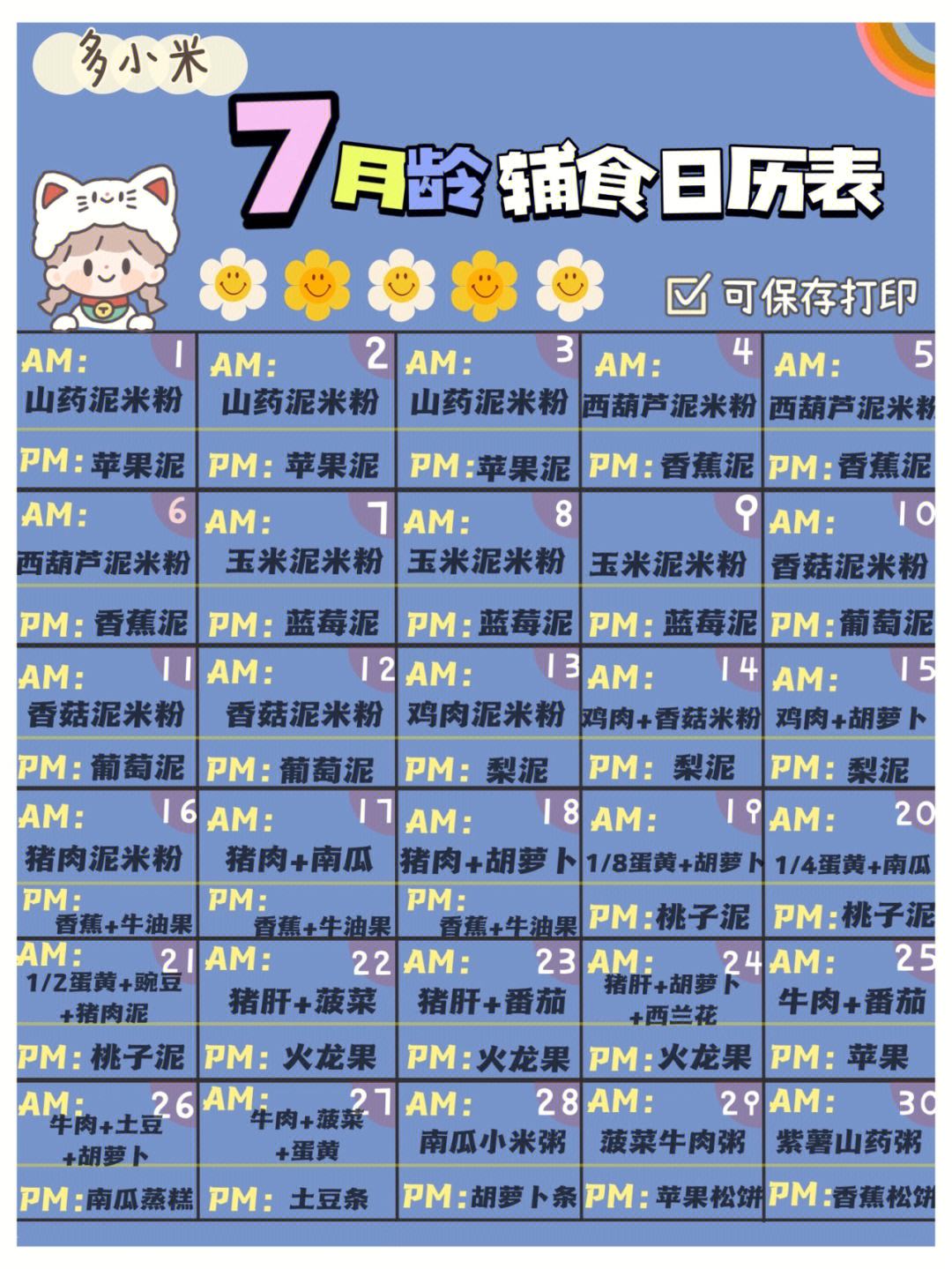 菜谱日历(菜谱明细表)